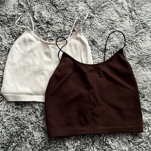 brown and white tank top